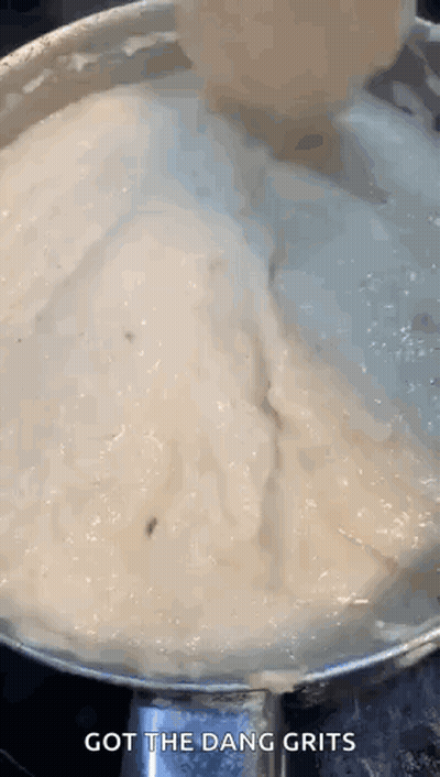 Pot Of Soup Poured Into Pan Saying Got The Dang Grits GIF