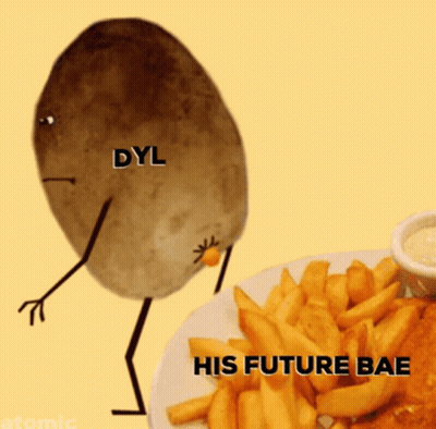 Potato With Arms And Legs Beside French Fries GIF