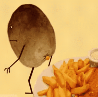 Potato With Arms And Legs Standing On French Fries GIF