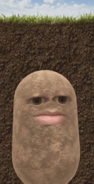Potato With Face And Pink Lip In Dirt GIF