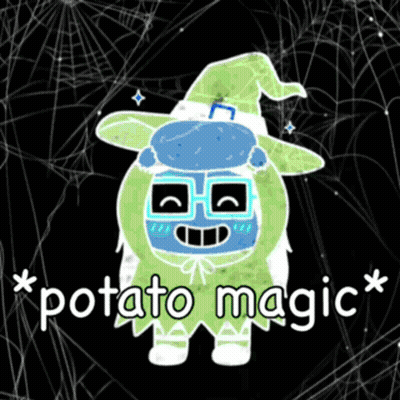 Potato With Witch Hat Saying Potato Magic GIF