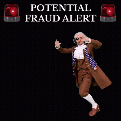 Potential Fraud Alert Sign With Man In Brown Coat GIF