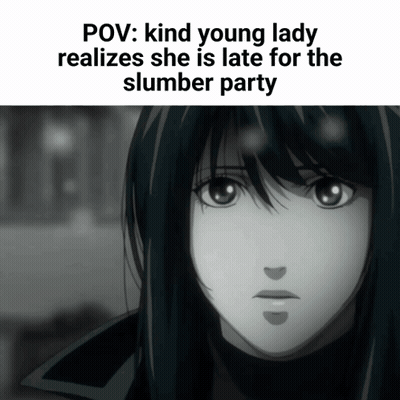 POV Kind Young Lady Realizes She Is Late For Slumber Party GIF