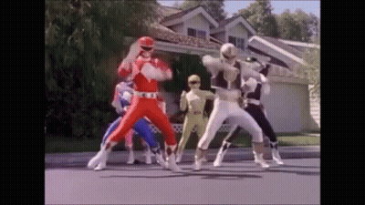Power Rangers Dancing In Front Of House GIF