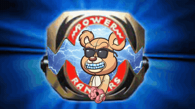 Power Rangers Logo Bear With Sunglasses And Boxing Gloves GIF