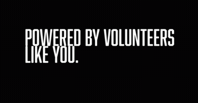 Powered By Volunteers Like You On Black Background GIF