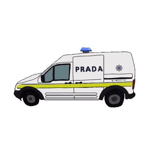 Prada Van With Blue Top Light Sticker