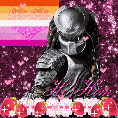 Predator Surrounded By Strawberries And Hearts GIF