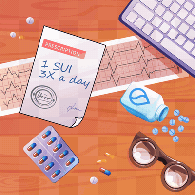 Prescription For 1 Sui 3X A Day On Desk GIF