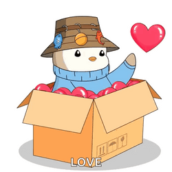 Present Pudgy Penguin Tossing Heart GIF