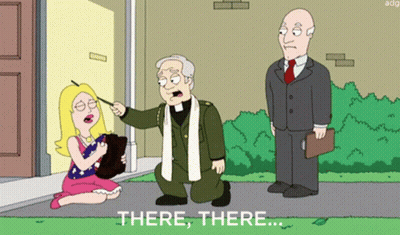 Priest Kneeling Next To Girl Saying There There GIF