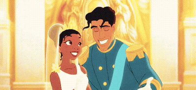 Princess And Frog Bride And Groom Standing Together GIF