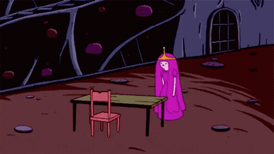 Princess Bubblegum From Adventure Time Is Standing In Front Of A Broken Chair . GIF