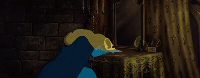 Princess In Blue Dress Sitting At Mirror GIF