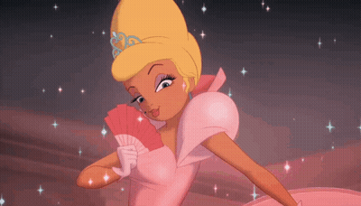 Princess In Pink Dress Holding Pink Fan GIF
