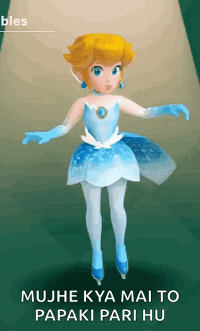 Princess Peach Dancing On Ice In Blue Dress GIF