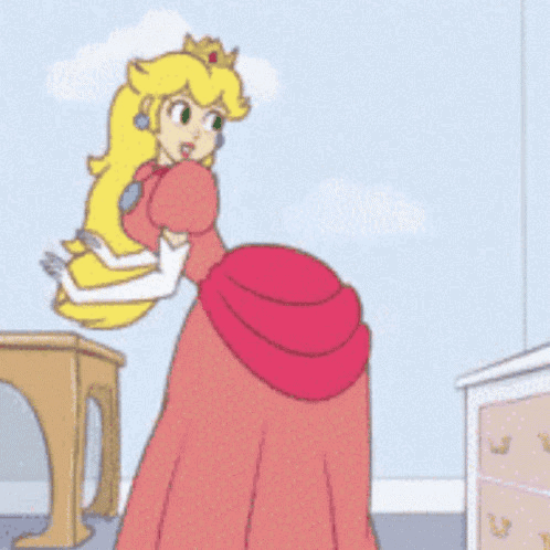Princess Peach Holding Heart Shaped Object With Prout On Wall GIF