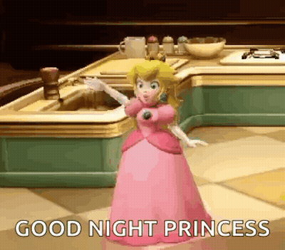 Princess Peach Is Standing In Front Of A Sink In A Kitchen . GIF