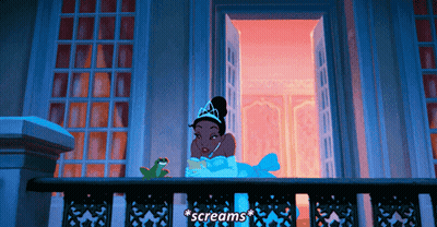 Princess Tiana Laying On Balcony With Frog Screams GIF