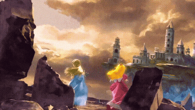 Princess Zelda And Princess Peach Walking Towards Castle GIF