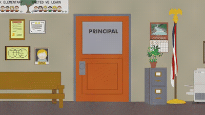 Principal's Office With United We Learn Sign GIF