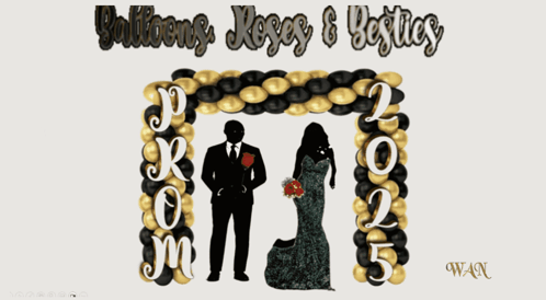 Prom Balloons Roses And Besties Are Displayed On A White Background GIF