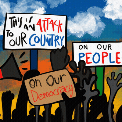 Protesters Holding Signs Saying This Is An Attack To Our Country And On Our People GIF