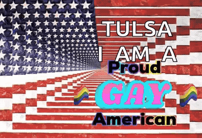 Proud Gay American Tulsa Poster With American Flag GIF