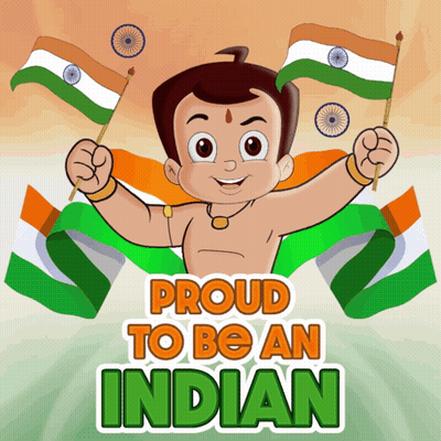 Proud To Be An Indian Cartoon Character Holding Flags GIF