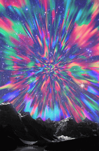 Psychedelic Mountain Range With Colorful Explosion GIF