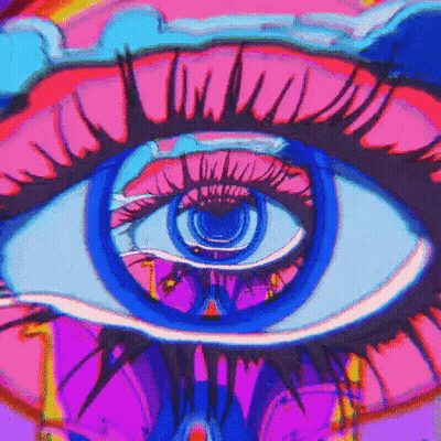 Psychedelic Woman's Eye Blue Pupil Rainbow Background GIF