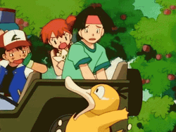 Psyduck Chasing Ash Misty And Tracey GIF
