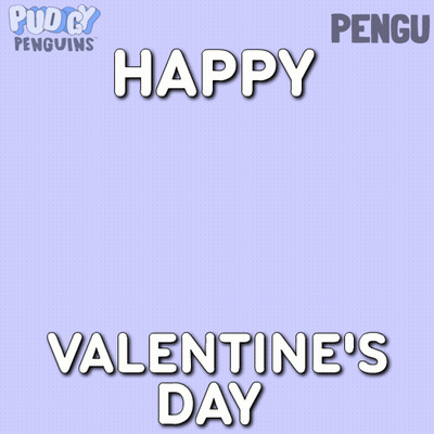 Puddy Penguins Valentine Card With Two Penguins Holding Hearts GIF