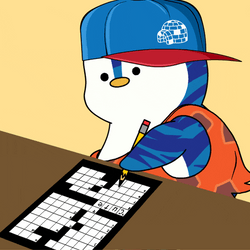 Pudgy Penguin Answering Crossword Puzzle GIF