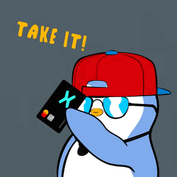 Pudgy Penguin Spending Money Using Card GIF