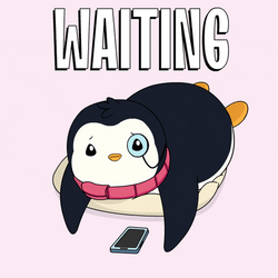 Pudgy Penguin Still Waiting While Playing With Phone GIF