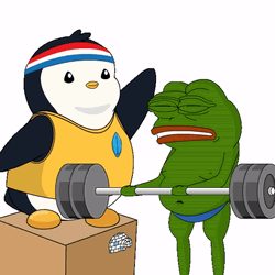 Pudgy Penguin Trained Pepe To Work Out GIF