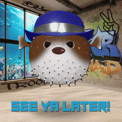 Puffer Fish Wearing Blue Hat See Ya Later Sign GIF