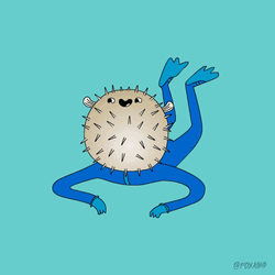 Pufferfish Diver Wave Hello GIF