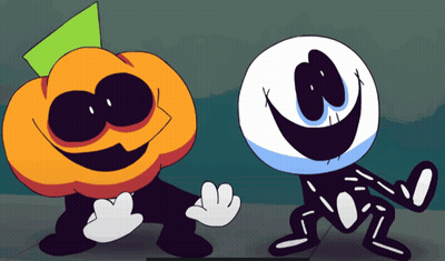 Pumpkin And Skeleton Dancing GIF