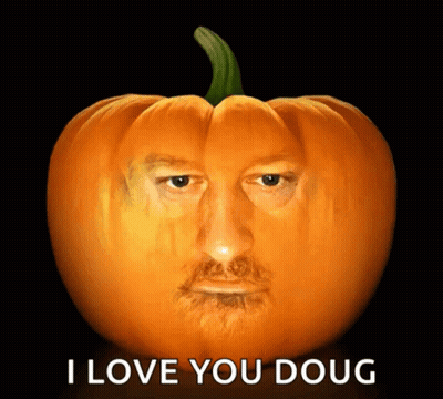 Pumpkin Carved Face Saying I Love You Doug GIF