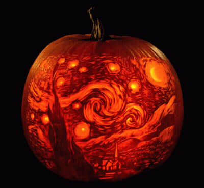 Pumpkin Carved Like Starry Night GIF