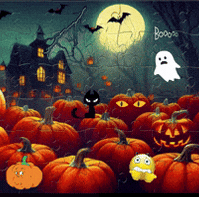 Pumpkin Cat Ghost Puzzle Saying Boo GIF