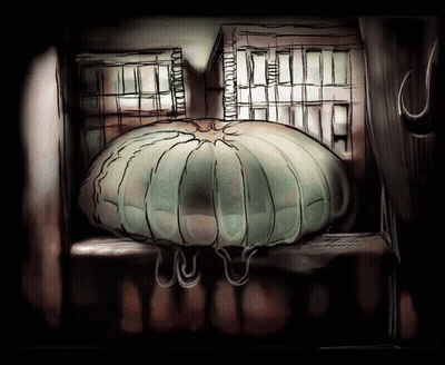 Pumpkin Drawing In Dark Room With House GIF