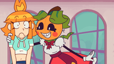 Pumpkin Head Cartoon Next To Girl GIF