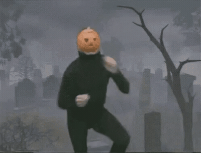 Pumpkin Head Man In Black Suit Dancing Cemetery GIF