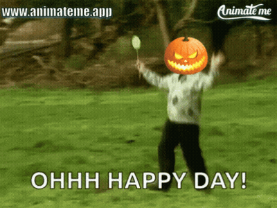 Pumpkin Head Man With Candy Cane Ohhh Happy Day GIF
