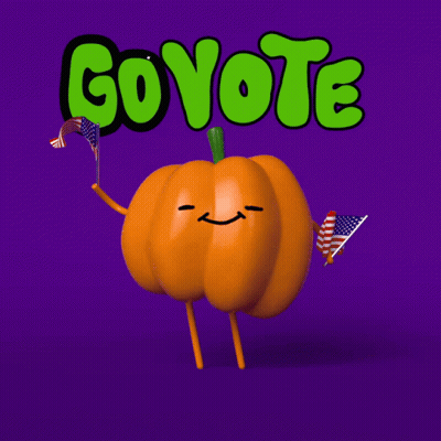 Pumpkin Holding American Flags Saying Go Vote GIF