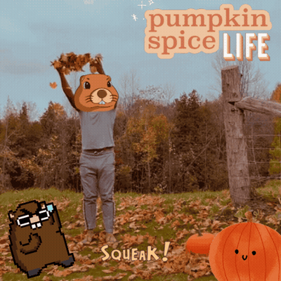 Pumpkin Spice Life Poster With Beaver Holding Leaves GIF