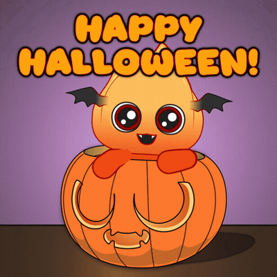 Pumpkin With Bat Saying Happy Halloween GIF